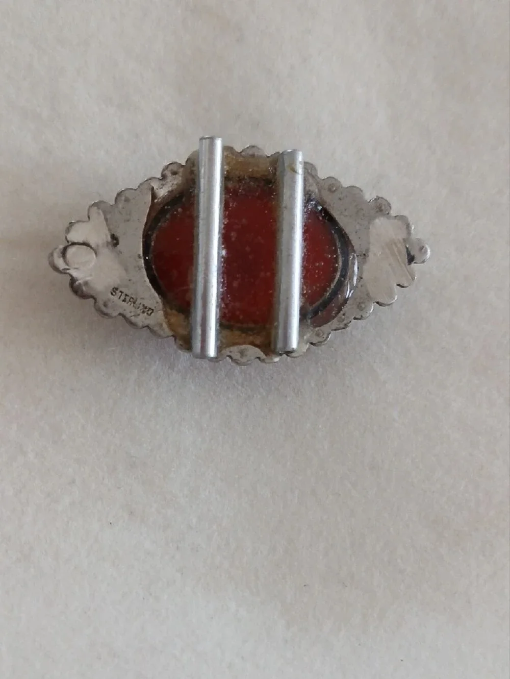 Vintage Red Cabachon Sterling  Silver 925 Spacer For Beaded Bracelet Or Necklace